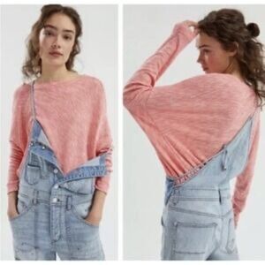 Anthropologie Asymmetrical 100% Cotton Coral Long Sleeve Lounge Top Dolman